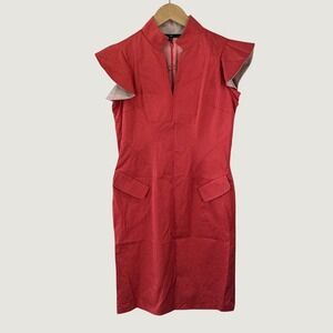 Tyler Sheath Dress‎ Size 38 Coral Pink Flutter Sleeve V-Neck Minimalist Chic